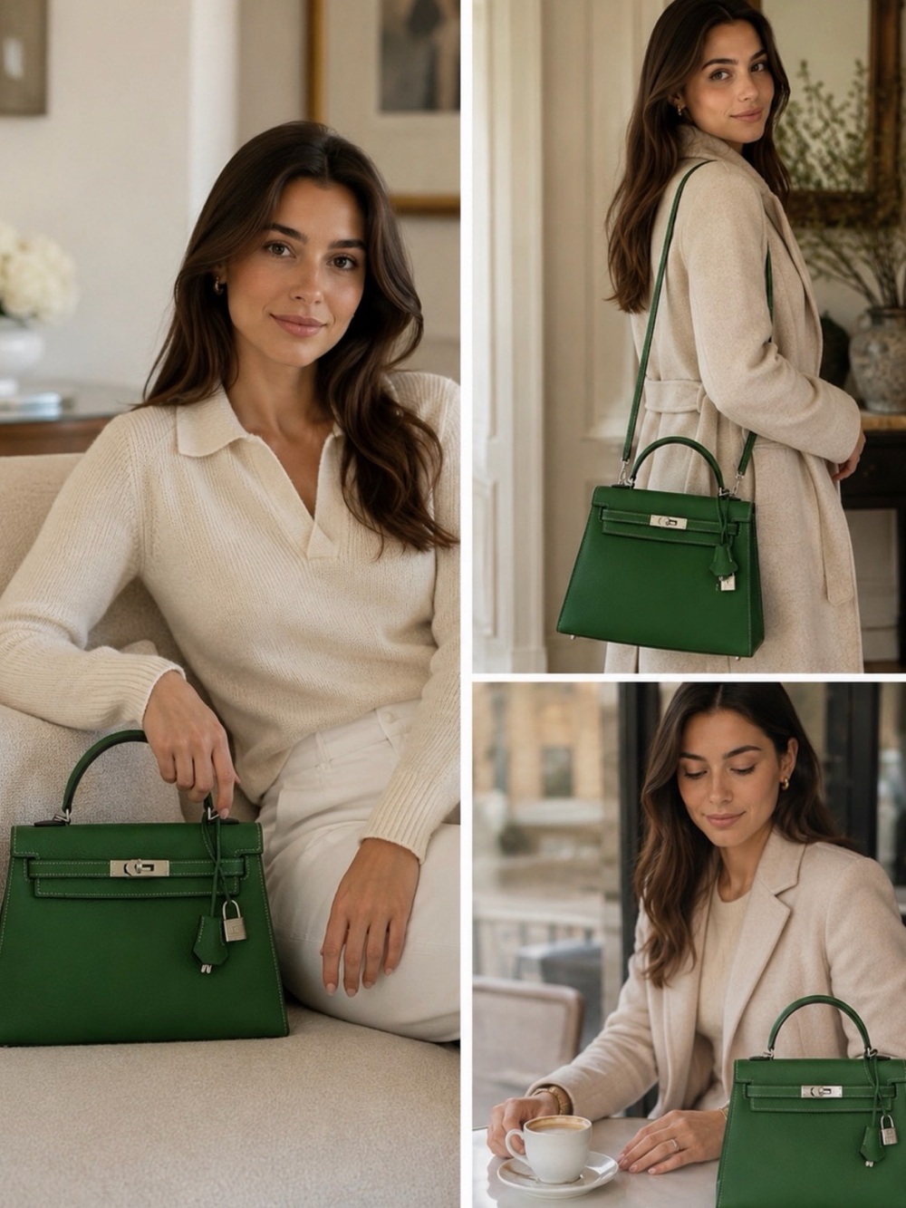 Saddle stitch Green Leather Top-Handle Kelly Women’s Bag